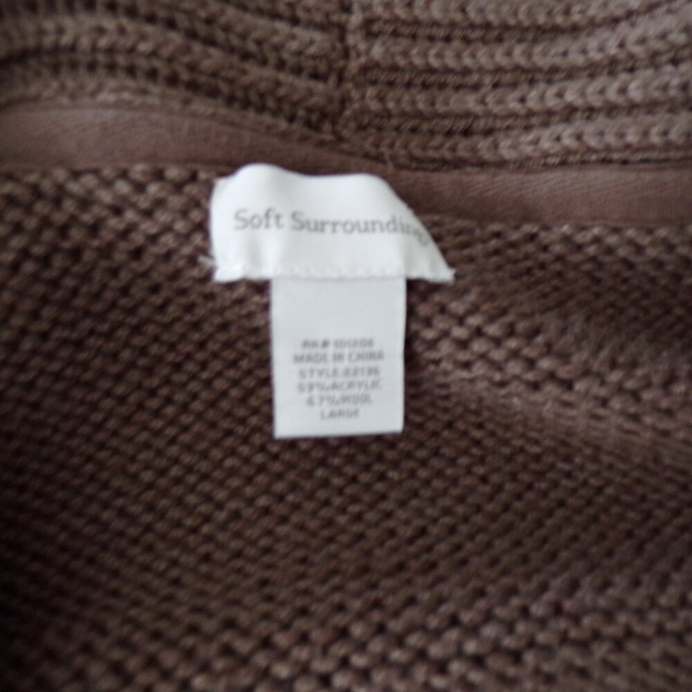 Soft Surroundings brown knit wool cardigan sweater L Academia Preppy Chic - Picture 4 of 10